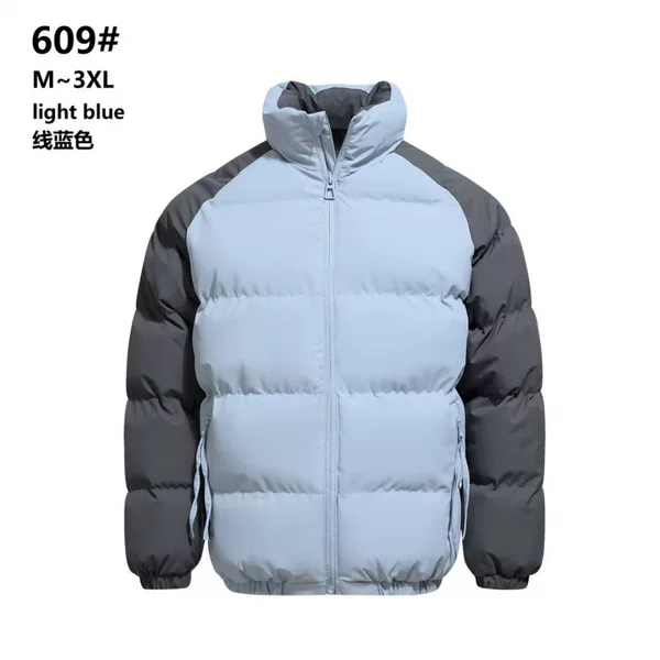 Stand-collar cotton jacket, popular cross-border foreign trade item, color-blocked cotton coat for men and women, thickened, warm, loose-fitting, trendy winter cotton coat