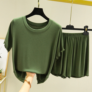 Modal Pullover Short-sleeved T-shirt Pajamas Pajamas Two-piece Set Women's Summer plus size Casual Home Clothes Shorts suit