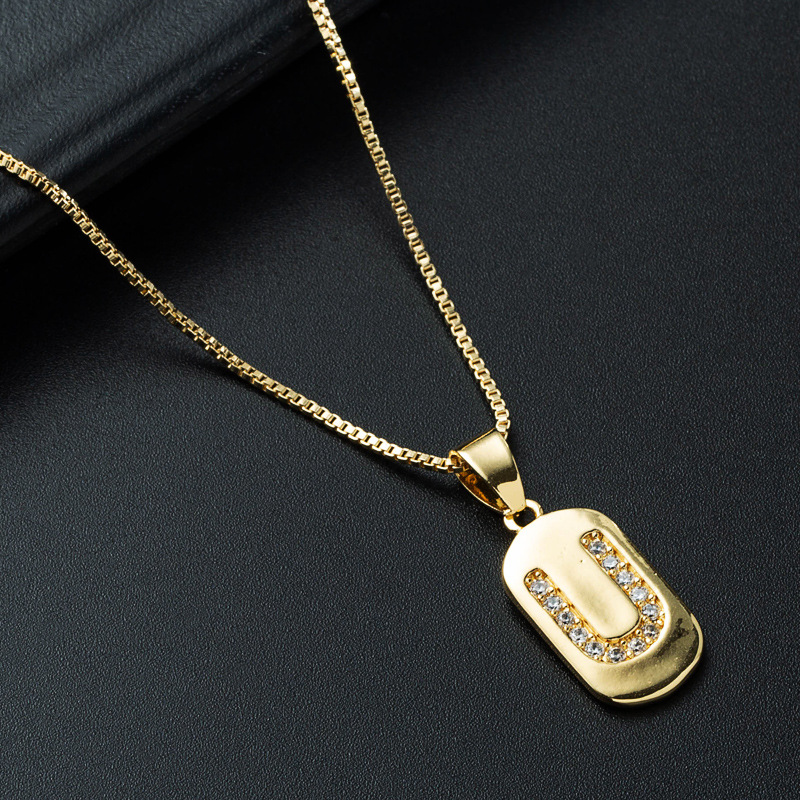 Nihaojewelry wholesale jewelry simple alphabet pendant copper goldplated inlaid zircon necklacepicture12