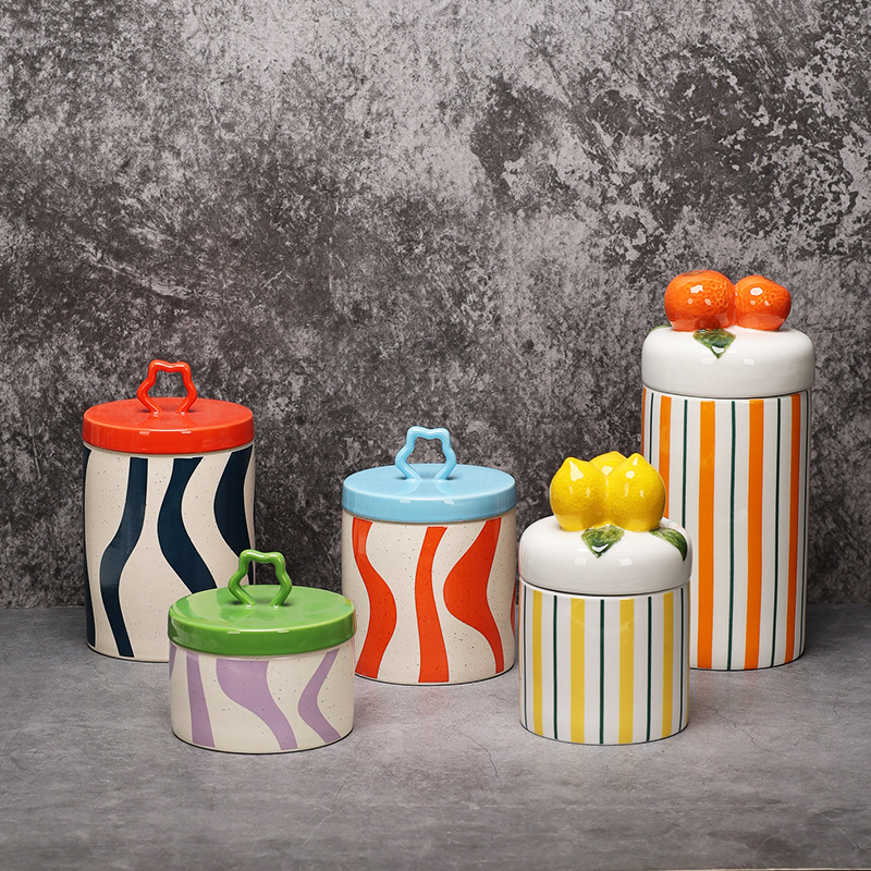 European-style Ceramic Storage Jar Creative Kitchen Coarse Grain Office Coffee Tea Candy Snack Storage Jar with Lid