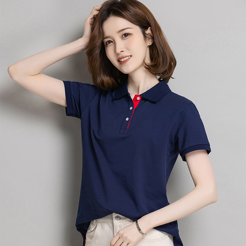 Cotton Short-sleeved T-shirt Women's Polo Shirt High-end Printed logo Work Clothes Half-sleeved Lapel Work Clothes Summer