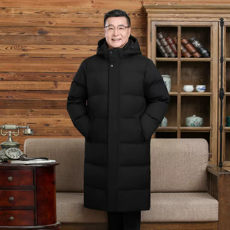 白鸭绒老年爸爸羽绒服男士中长款冬季2024年新款爷爷加厚保暖
