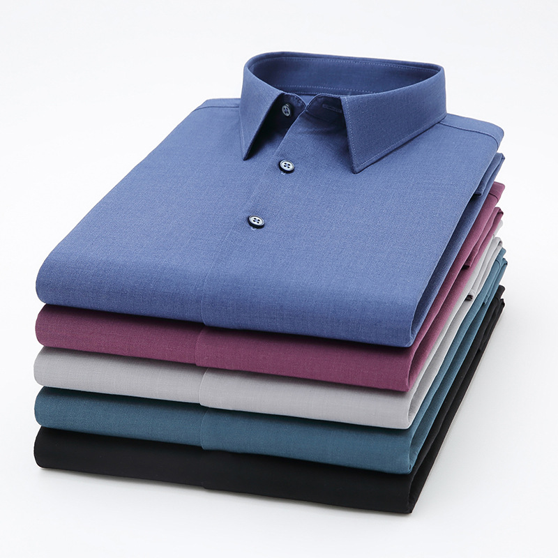 2021款竹纤维开衫休闲四季翻领青年商务纯色韩版长袖衬衣批发代发|ms