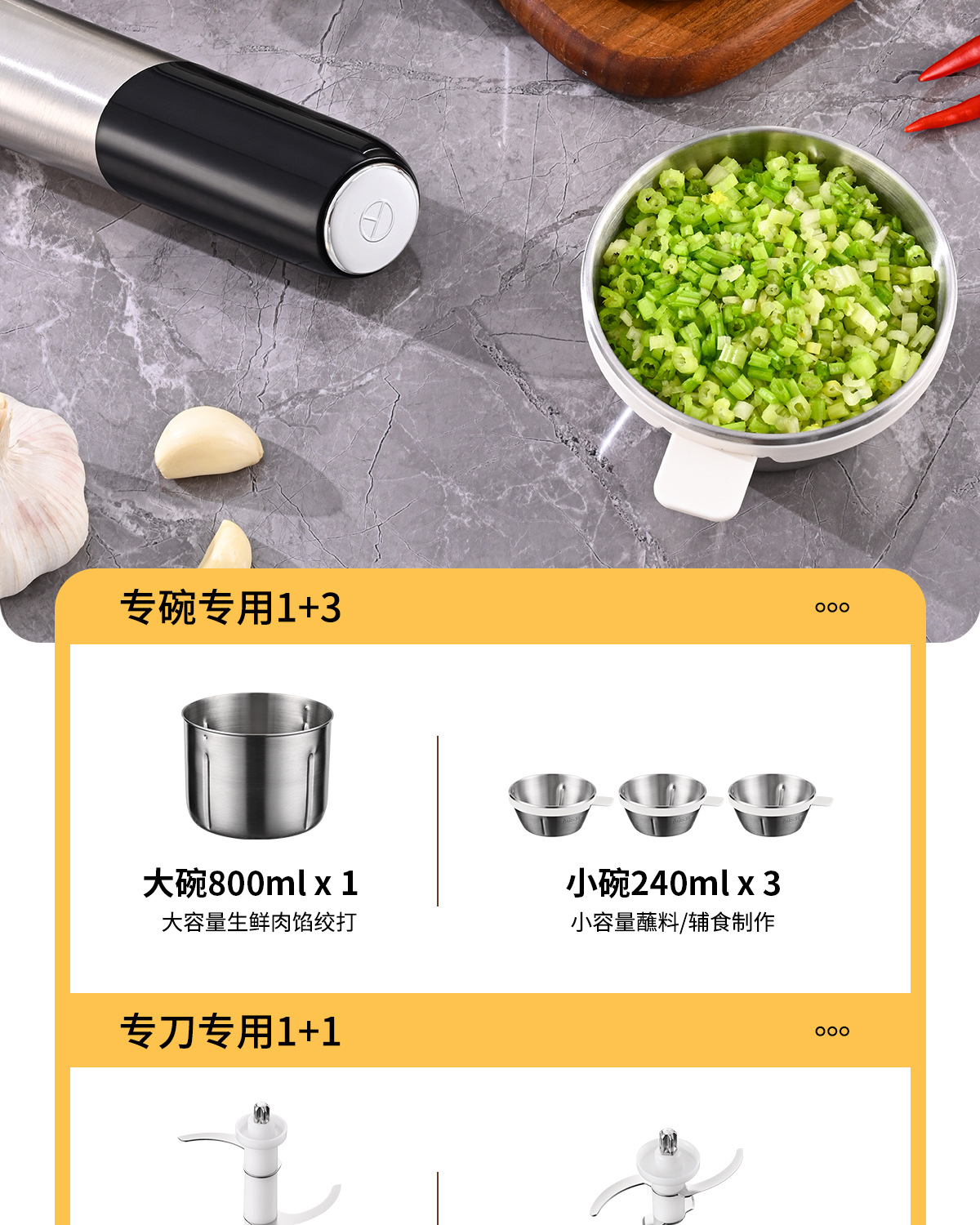 304不锈钢绞肉机家用多功能辅食料理机小型电动蒜泥器佐料搅拌机