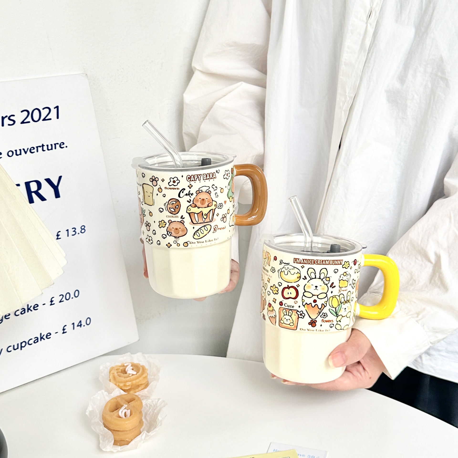 吸管馬克杯帶蓋高顏值陶瓷杯子可愛水杯ins女生咖啡牛奶杯果汁杯