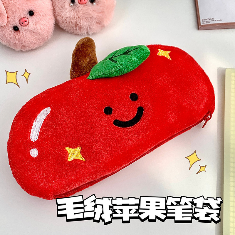 Xiaohongshu レッドアップル両面ぬいぐるみ鉛筆バッグイン大容量文具バッグフルーツ鉛筆バッグ収納袋学生|undefined