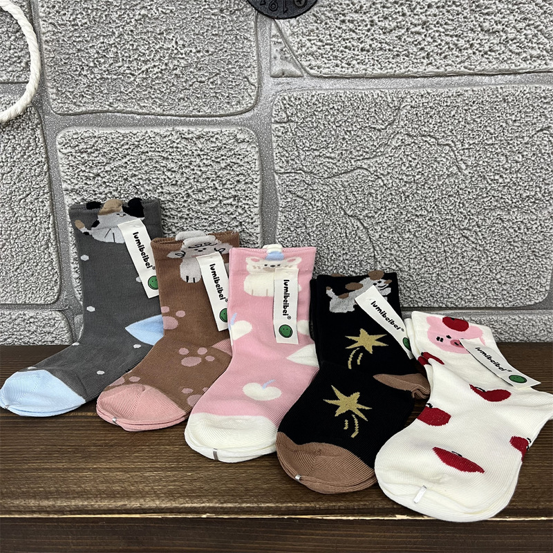 秋冬ルミベイベイ中筒ソックス漫画柄ストライプ男女兼用子供用ソックス手編み精梳綿子供用ソックス2|undefined