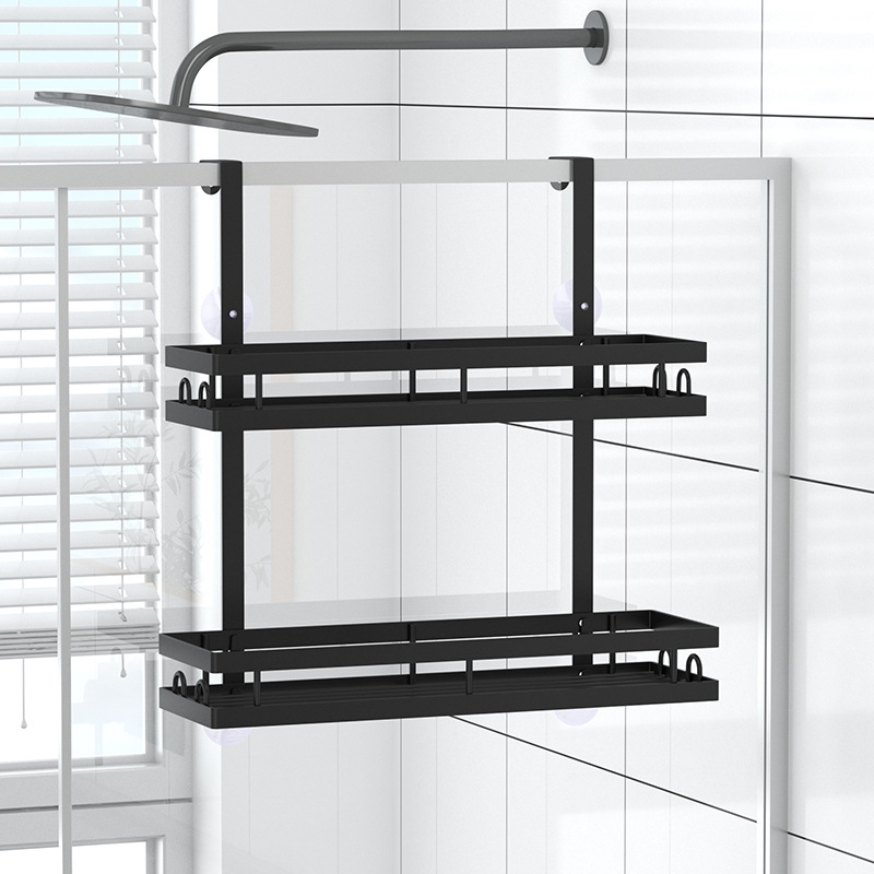 Estante de baño y ducha Estante de almacenamiento de doble capa para colgar en la pared sin perforación Estante de almacenamiento para artículos de baño Estante de almacenamiento