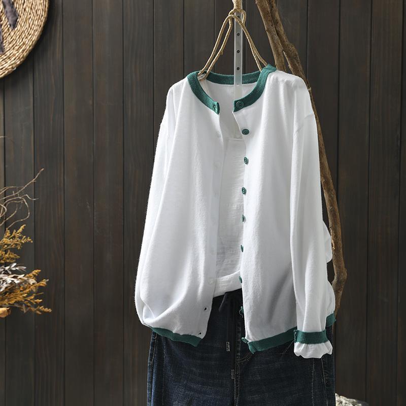 Women's long-sleeved knitted sweater, new spring 2025 collection, thin, loose, casual, stylish, versatile, suitable for outdoor use, air-conditioned rooms, sun protection.