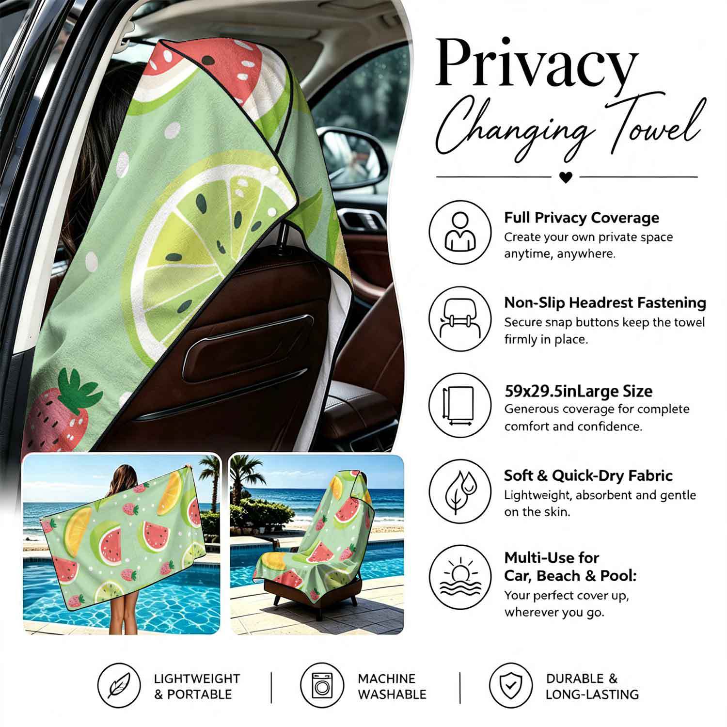Printed bath towel and car seat cover 2-in-1, ultra-fine fiber outdoor beach and car dual-use universal seat cushion