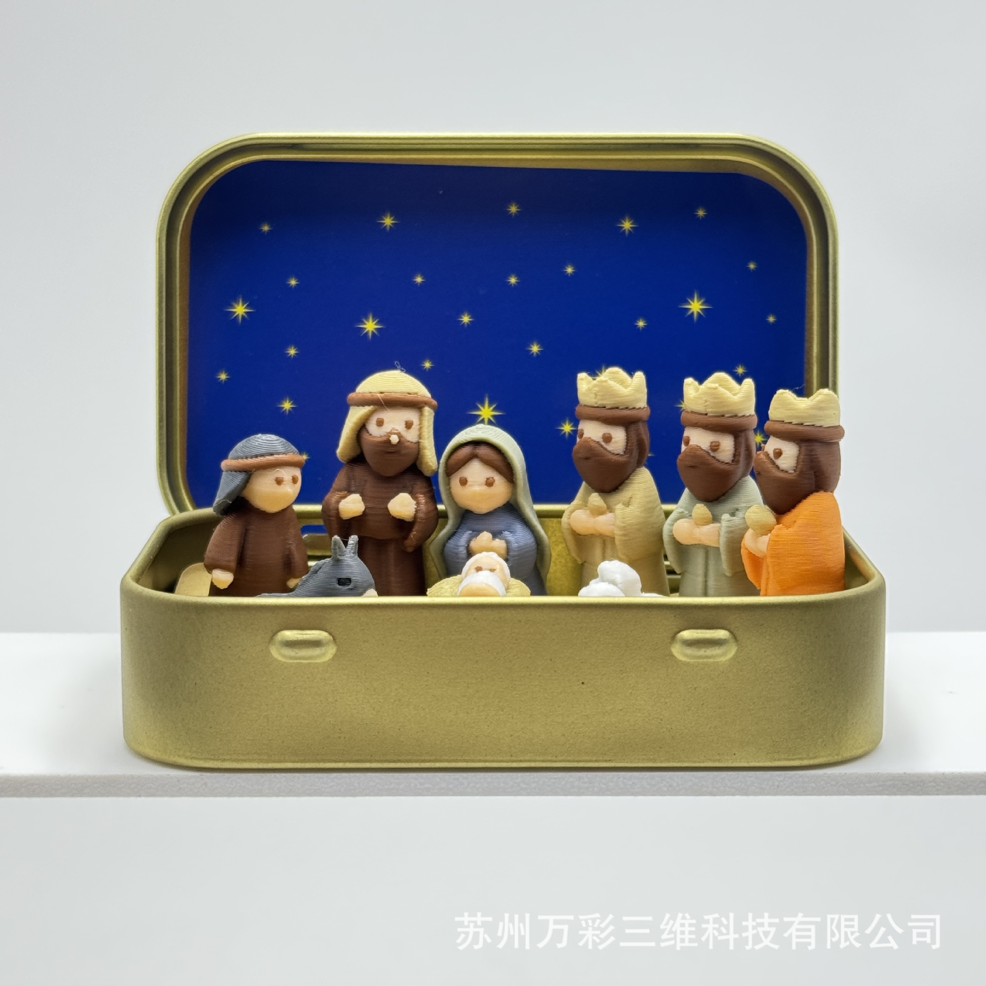 独立站跨境新款3D打印圣诞节诞生盒桌面摆件装饰马槽组场景摆件