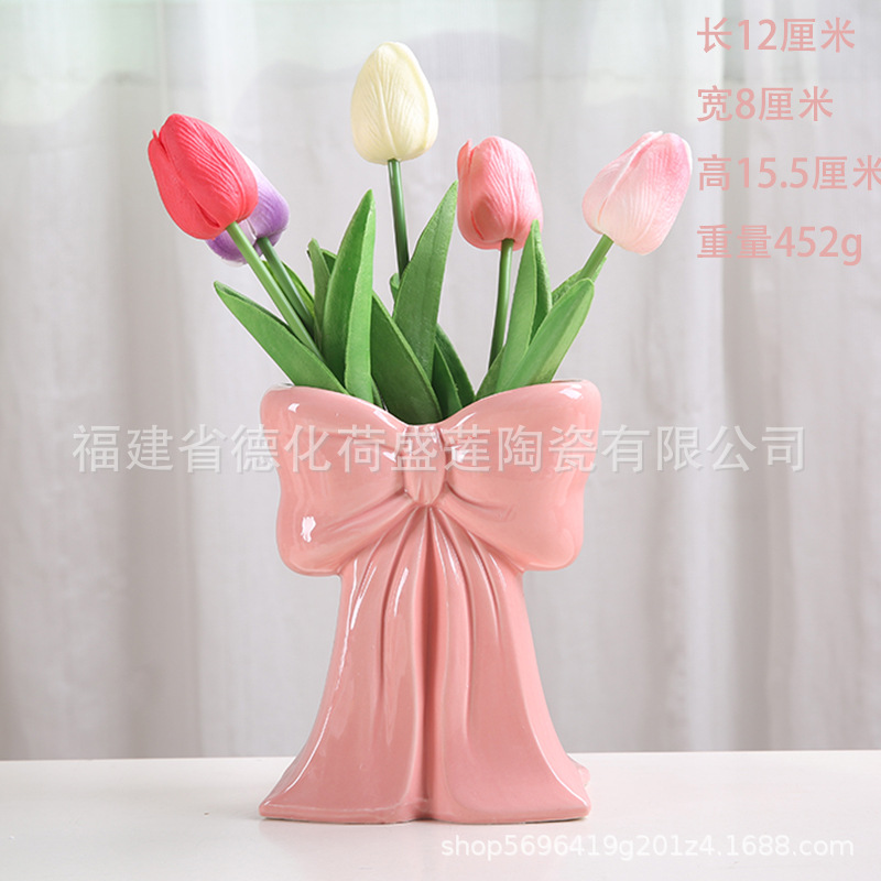 Amazon Nordic Creative Simple Small Flower Insert Desktop Accessories Vase Living Room TV Cabinet Bowknot Ornaments