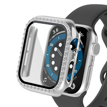 适用苹果Apple Watch表壳PC+钢化膜保护套抗摔屏单排镶钻防护壳