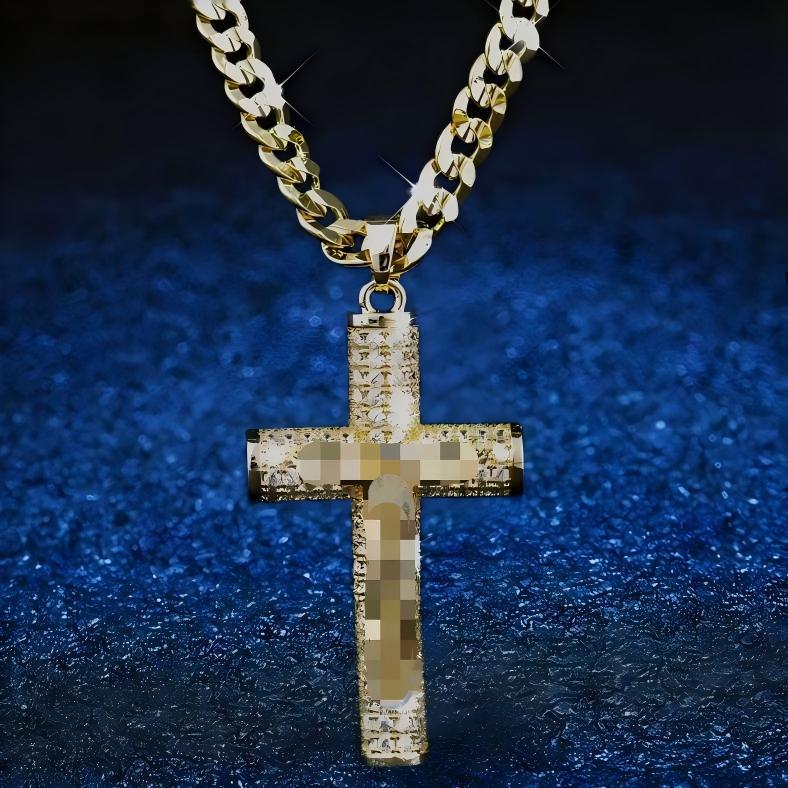 14K Cuban Chain Cross Pendant Cross-Border Hot-Selling Hip-Hop Street Accessories Trendy Personality Ins-Style Wholesale in Stock