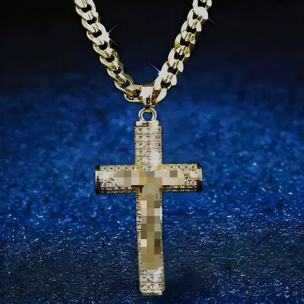 14K Cuban Chain Cross Pendant Cross-Border Hot-Selling Hip-Hop Street Accessories Trendy Personality Ins-Style Wholesale in Stock