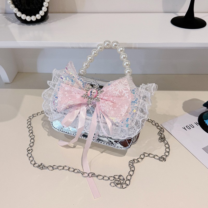 Bolso de perlas, bolso de arco, bolso de princesa Melody, bolso de Año Nuevo, bolso de hombro cuadrado de cadena de niña roja