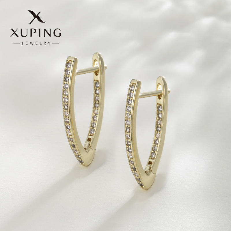 Xuping estilo ruso sencillo aretes de diseño en forma de V mujer nicho transfronterizo de lujo ligero pendientes personalizados