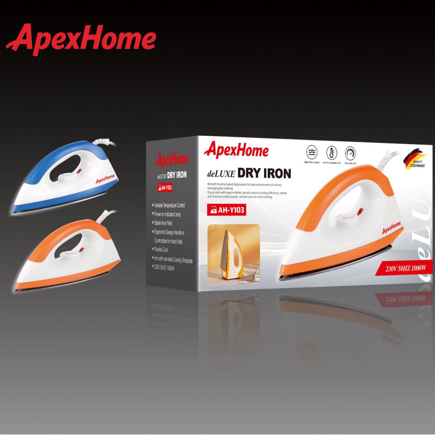 Apexhome Ah-Y103 Dry Ironing Electric Iron Non-Stick Soleplate Iron No Water Needed Iron Wrinkle Removal Garment Care