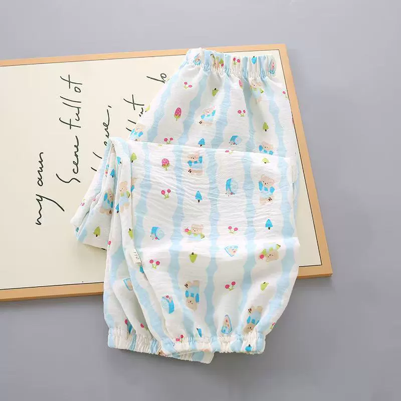 Детские штаны с защитой от комаров, летние тонкие солнцезащитные штаны для девочек, свободные шаровары из ледяного шелка для мальчиков, детские штаны для прогулок