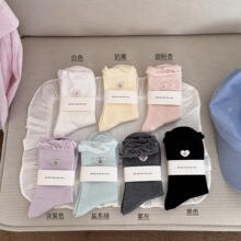 少女网眼爱心纽扣可爱泡泡口春夏蝴蝶结棉袜无骨透气韩搭配小皮鞋