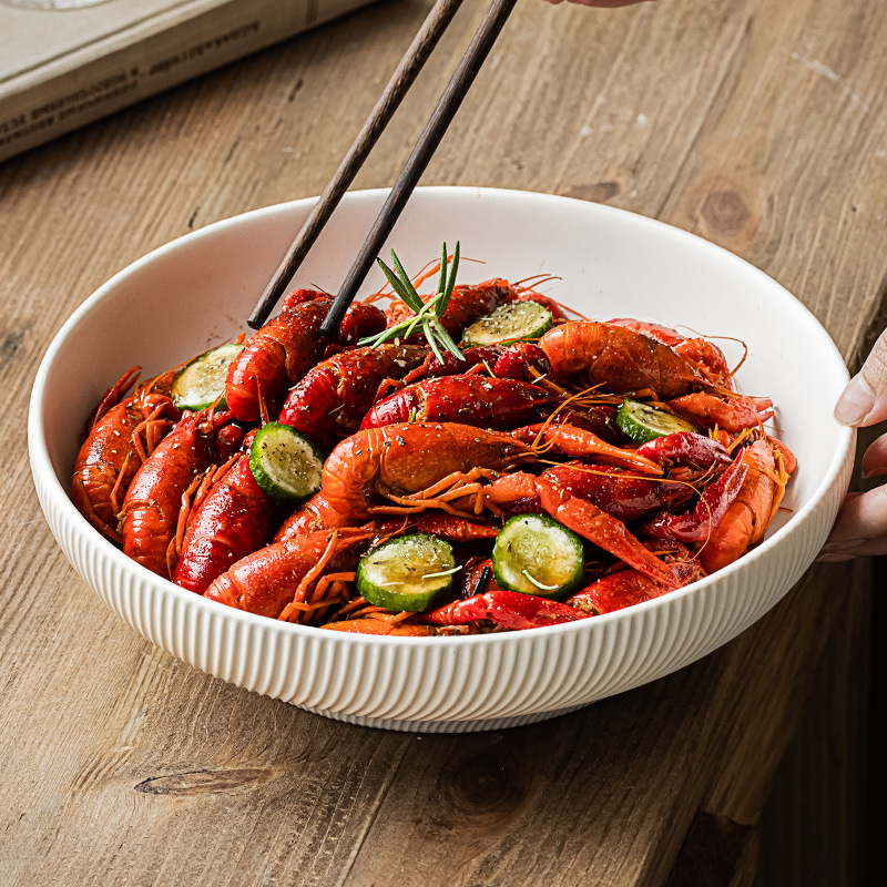 Fulan serie placa profunda estilo nórdico ins estilo exquisito color sólido plato de sopa de cerámica plato de ensalada plato doméstico ligeramente defecto