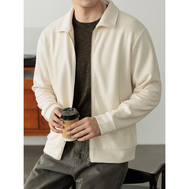 Men's lapel zipper sweatshirt jacket, business casual knitted jacket, spring and autumn dad style, relaxed casual outerwear