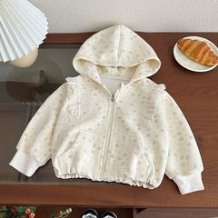 女童外套春秋季2025新款儿童碎花连帽卫衣女宝宝长袖上衣开衫春装