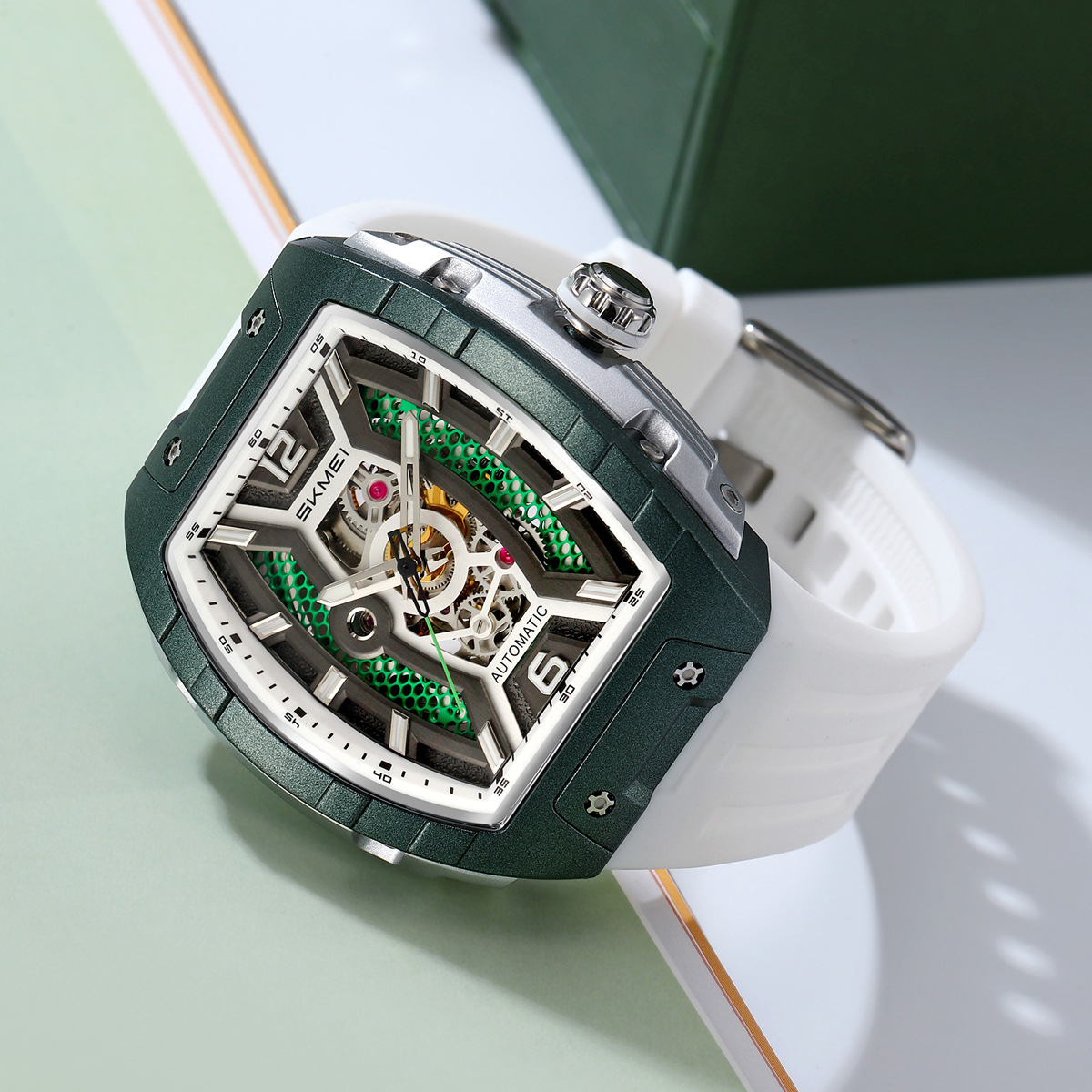 El momento del barril de vino hueco relojes mecánicos de silicona 30 metros impermeable relojes de hombre comercio exterior lote mezcla lotes personalizados