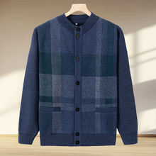 中老年人开衫秋冬季加绒加厚毛衣男外套爸爸外套春秋冬卡其色