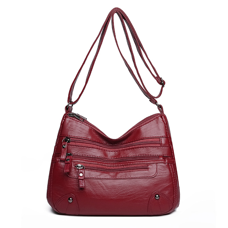 Bolsos de hombro, nuevos bolsos de piel blanda de comercio exterior femenino, moda de doble capa, bolsos de doble capa, versión coreana, bolsos de piel lavada a gran capacidad