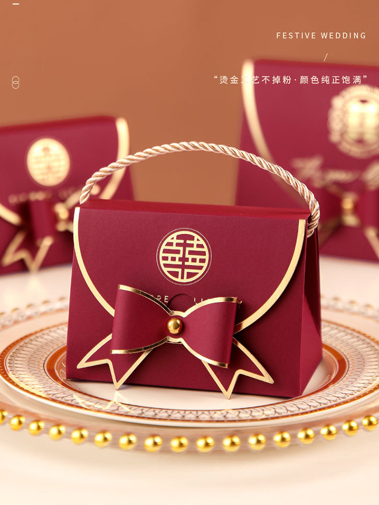 PK7J批發新款結婚手提喜糖盒蝴蝶結中式喜糖袋大氣空盒喜慶回禮禮