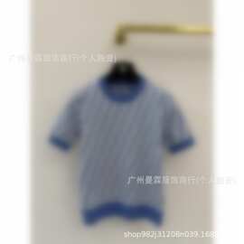 南油高品质新款经典双F图案撞色领针织圆领短袖夏装上衣T恤针织衫