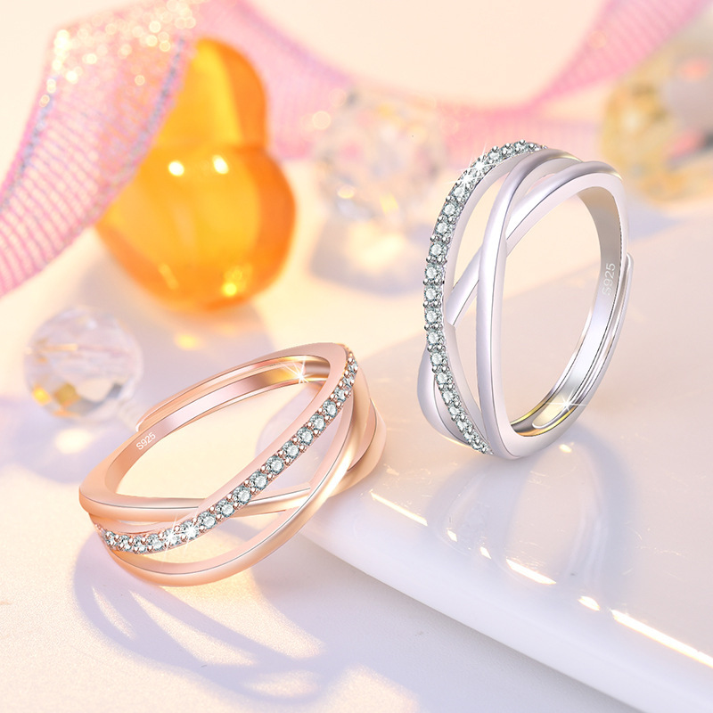 Korean style fashionable elegant micro diamond cross open ring personalized creative female ring gift for girlfriends Korean style fashionable elegant micro diamond cross open ring personalized creative female ring gift for girlfriends