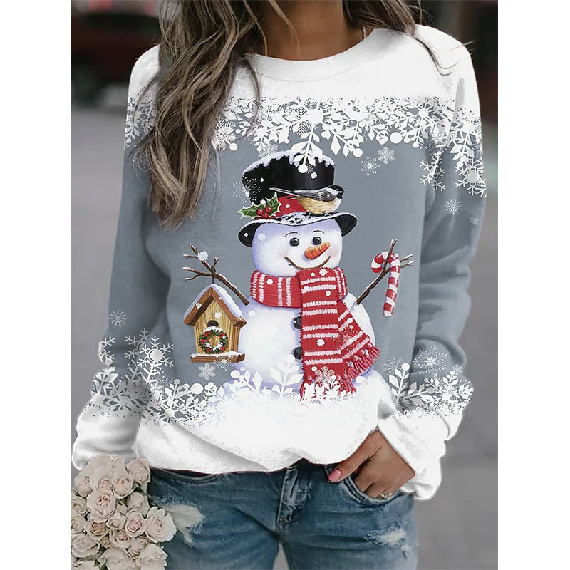 Autumn Season Women'S Gender Printing Design Fashion Style Wholesale Women'S Polyester Fashion Snowman Long Sleeve Printing Hoodies & Sweatshirts