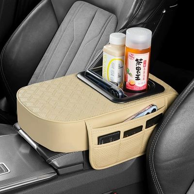 box storage bag cup holder – Armrest box pad - thousand-bird-pattern-beige