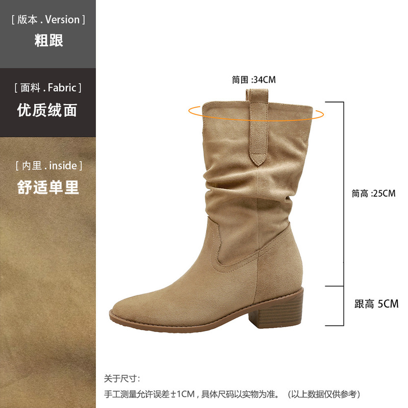 葡萄妈~8cm增高堆堆靴子女2025秋季V口显瘦美拉德粗跟中筒马丁靴|undefined