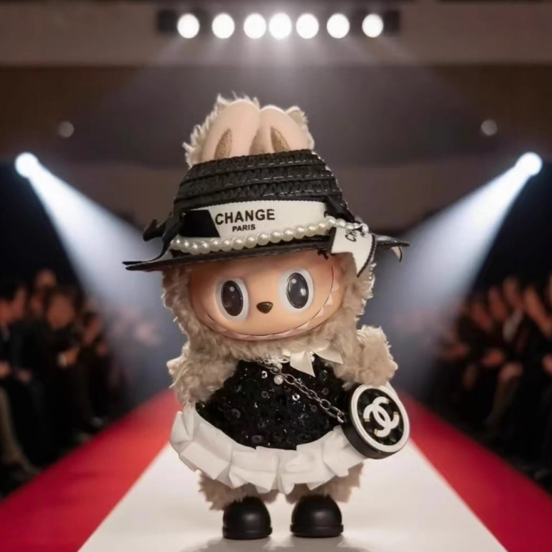 一二三代拉布布娃衣黑白亮片经典小香风Labubu赫本高定千金名媛套|undefined