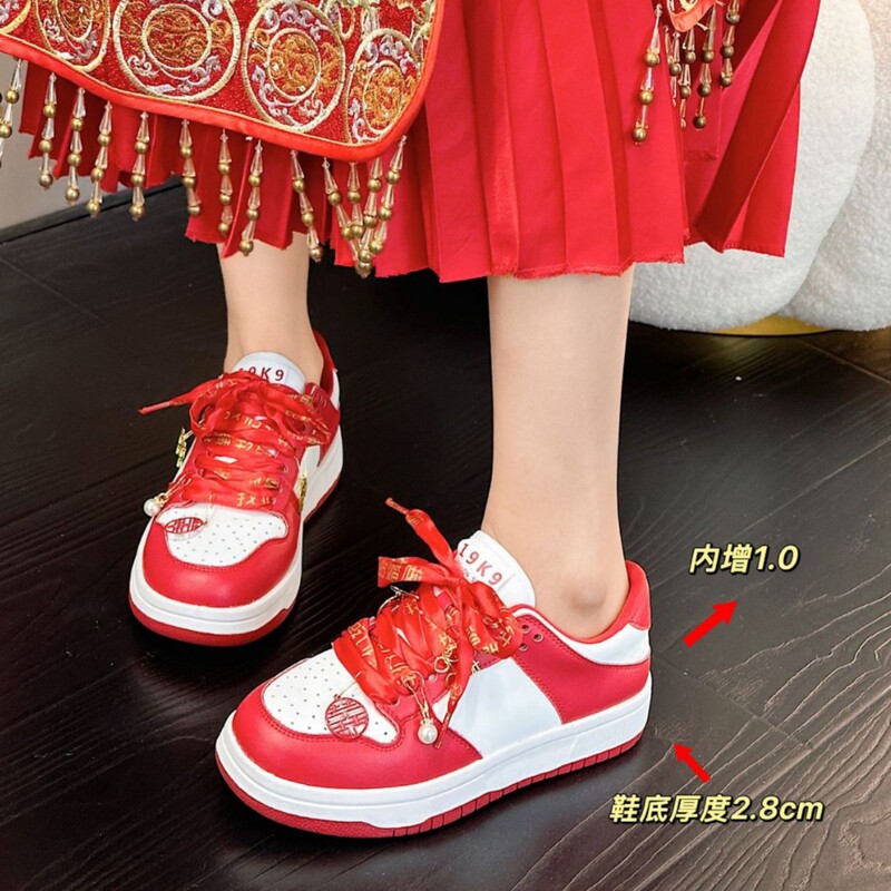 Aj Wedding Shoes Bride's Shoes He-Xiu Wedding Dress Dual-Use 2026 Women's Shoes Flat Sneakers Sports Shoes Red He-Xiu Casual Shoes