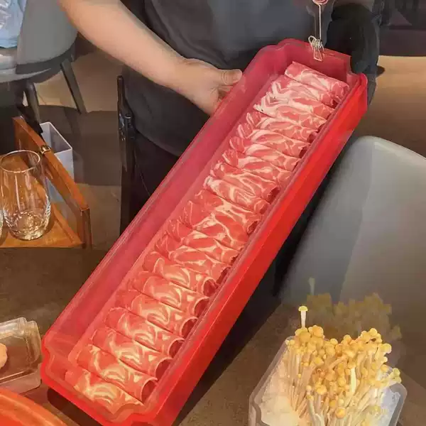 New Jingxin New Chinese Style Red High-Calcium Lamb Roll and Beef Tray Acrylic Half-Meter Long Rectangular Plate