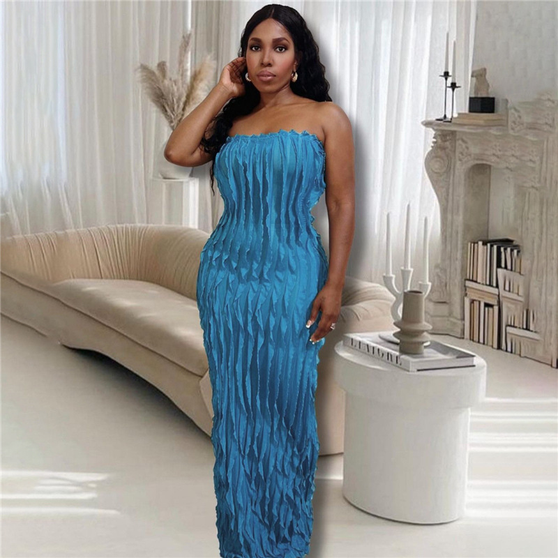 Women's Sheath Dress Sexy Strapless Backless Sleeveless Solid Color Maxi Long Dress Banquet display picture 3