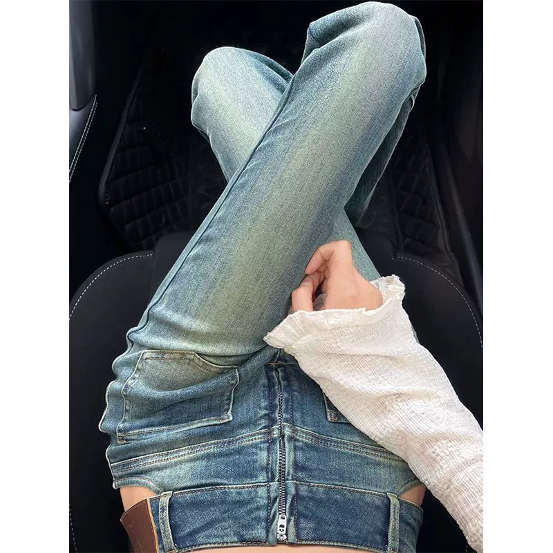 Большой размер с высокой талией ретро вымытые джинсы микролы женские толстые миллиметровые прямые узоры высокой улицы