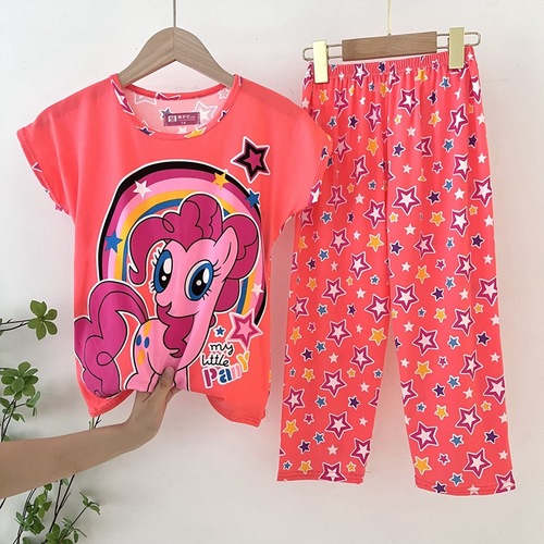 Girls' Summer Sleepwear Set for Children: Cartoon Short-Sleeve Pants Set, Princess Style for Little Girls, Sweet Homecoming Outfit
