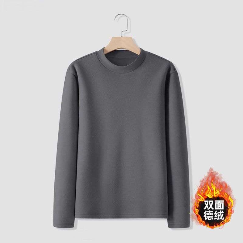 Fabricante de origen camiseta de manga larga de terciopelo de doble cara para hombre de cuello medio cuello medio alto otoño e invierno terciopelo alemán con camisa de fondo de otoño de color sólido