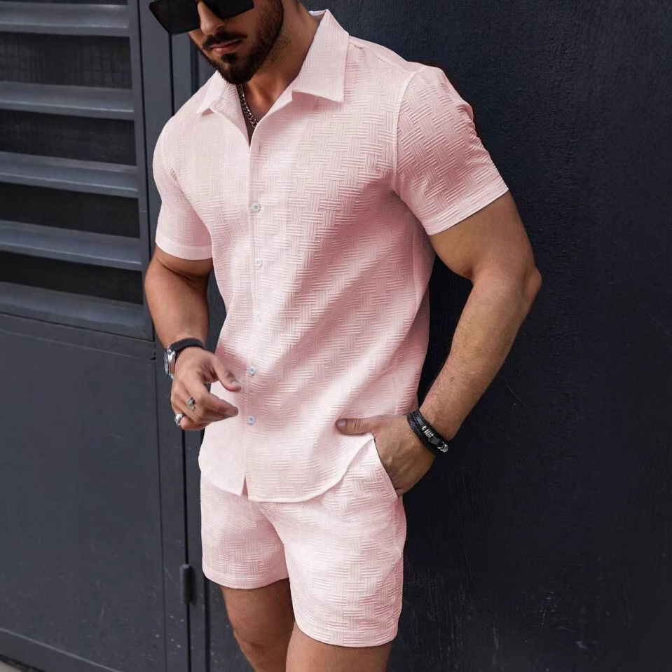 Ensemble deux pièces pour homme, chemise à manches courtes et short, style sport décontracté, idéal pour la plage (collection 2025)._voghion.com
