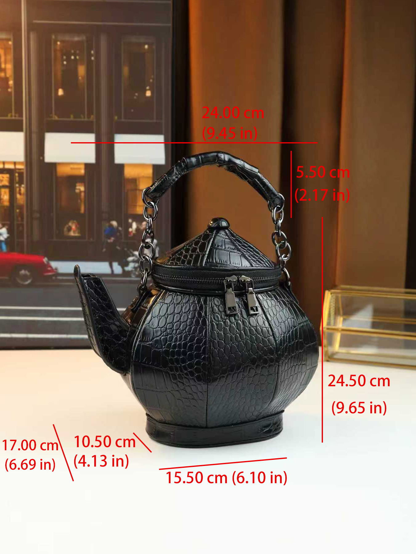 Quirky Crocodile Pattern Shoulder Bag Novelty Teapot Shaped Handbag_voghion.com