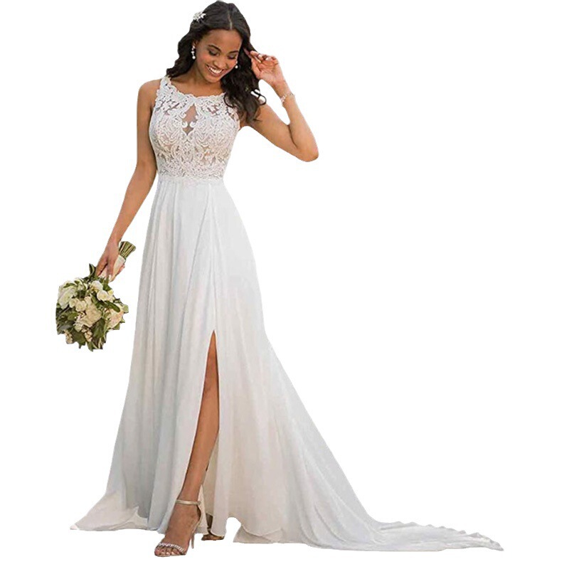 European and American Wedding Dresses on Aliexpress 2026 New Style White Bride Slit Backless Small Train Dreamy Forest Style Wedding Dress