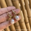 Genuine earrings from pearl, light luxury style, oil painting imitation print, 925 sample silver