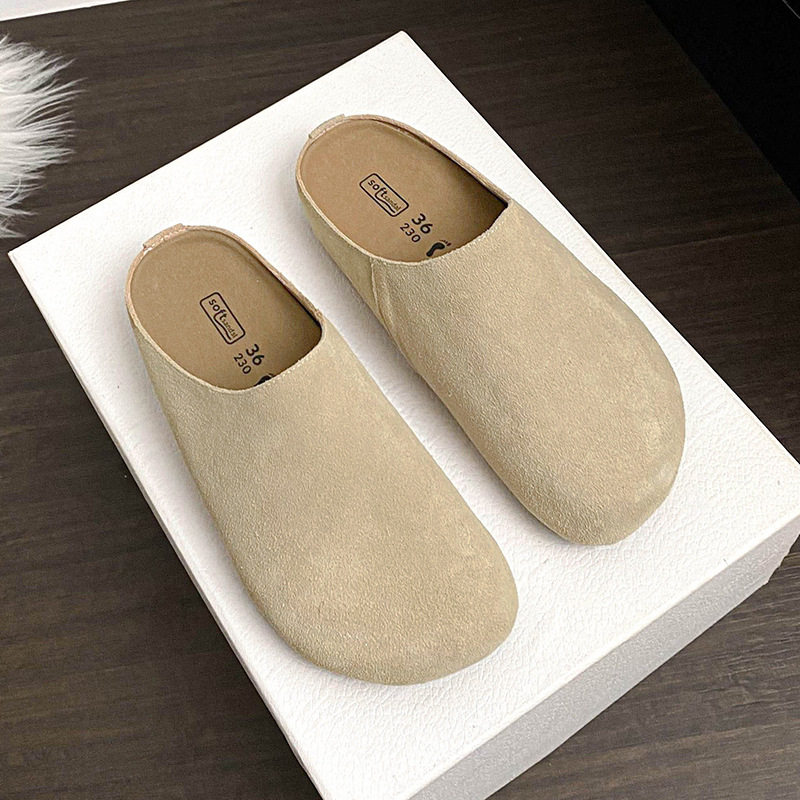 Dép lê nữ bít mũi đế dày mũi rộng phong cách Birkenstock, gót 3 cm — Màu caramel, Màu kaki, Màu mơ