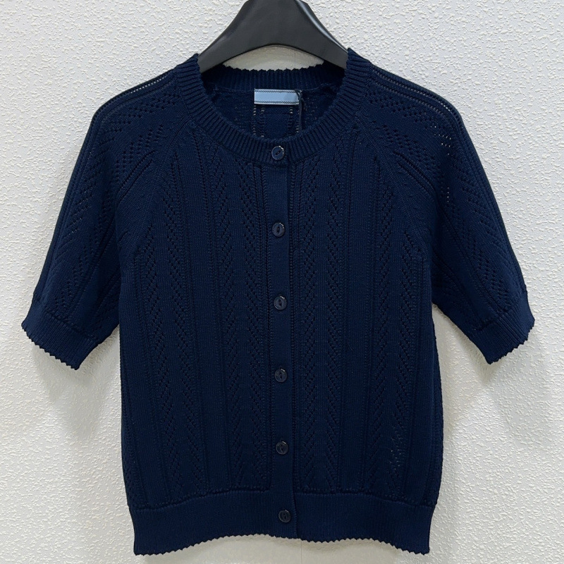 Shenzhen Nanyou Goods P Brand~Premium~Version 26 Summer New Model Solid Color Simple Round Neck Knitted Short-Sleeve Cardigan