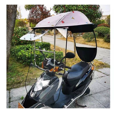 Elektromobil üçün ön şüşə çətiri (günlük): battery-powered tricycle motorcycle, sun - high-definition-sliding-window-sun-protection-tarpaulin-in-pink-ice-cream-color-rain-curtain-the-car-has-a-rearview-mirror